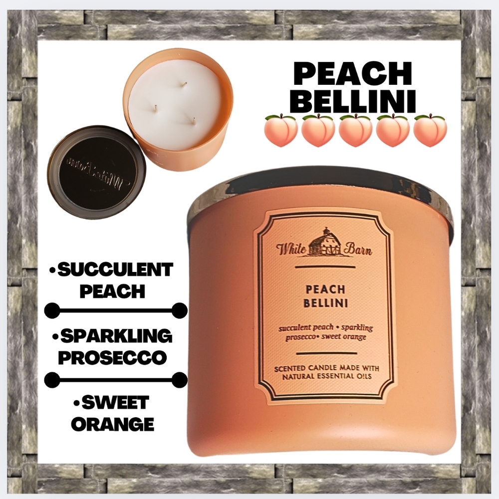 🔥"PEACH BELLINI"/NEW/BBW/3-WICK CANDLE